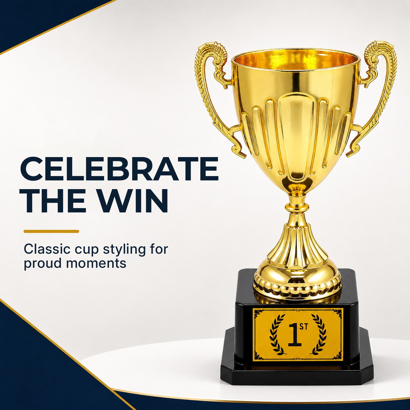 Gold trophy graphic with the words Celebrate the Win